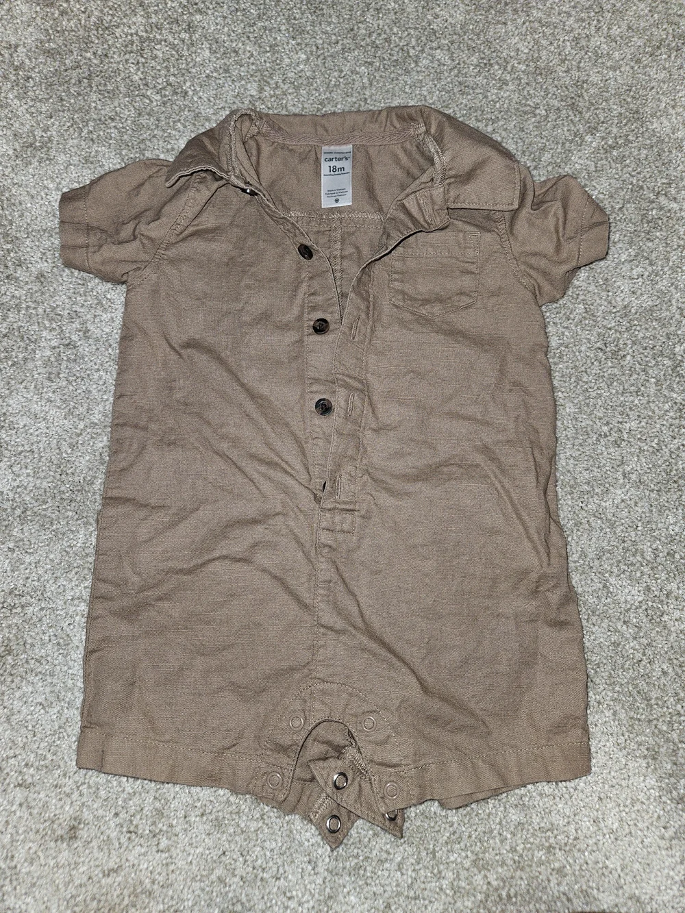 Carter's Brown Short-Sleeve Romper Size 18 M 100% Cotton
